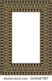 Vector gold with black square Turkish national ornament. Ottoman border, frame. Ethnic floral rectangle, Seljuk Turks pattern. Decoration of the Sultan's palaces.
