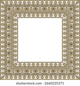 Vector gold with black square Turkish national ornament. Ottoman border, frame. Ethnic floral rectangle, Seljuk Turks pattern. Decoration of the Sultan's palaces.
