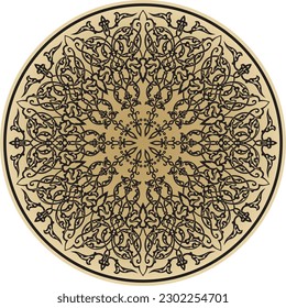 Vector gold and black Turkish classic circle ornament. muslim round pattern for the mosque.
