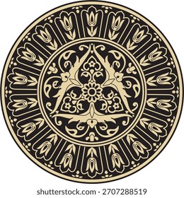 Vector gold and black Turkish classic circle ornament. muslim round pattern for the mosque