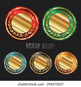 Vector : and Gold Blank Circle Metallic Laurel Wreath Label, Sticker, Banner, Sign or Icon