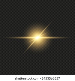 Vector gold bling light on a transparent background. Bright flash.