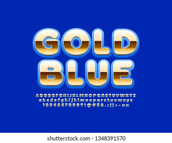 Vector Gold and Blue Alphabet Letters, Numbers and Symbols. Chic reflective Font