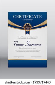 Vector Gold And Blue Certificate Template