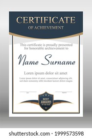 Vector gold and blue certificate template