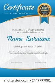 Vector gold and blue certificate template