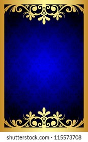 Vector gold and blue floral frame