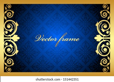 Vector gold and blue floral frame