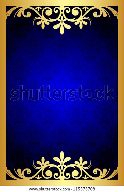 Vector Gold Blue Floral Frame Stock Vector (Royalty Free) 115573708