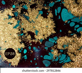 Vector Gold And Blue Marbled Background