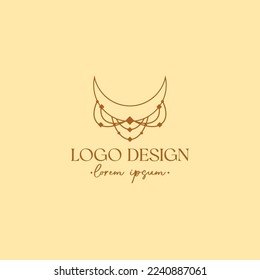 Vector Gold Boho Moon Magic Logo for Branding Identity. Linear Luna Symbol.