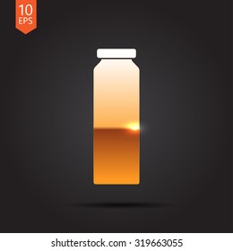 Vector gold bottle with juice template on dark background 