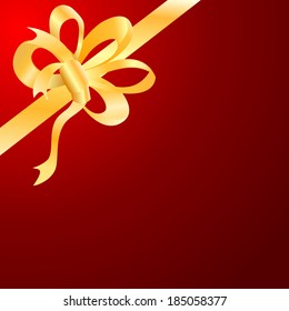 Vector gold bow, ribbon on red background