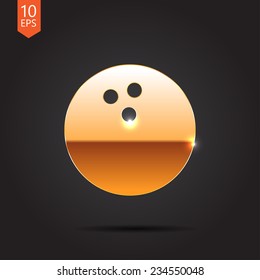 Vector gold bowling ball icon isolated on dark background. Eps10