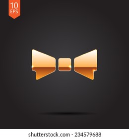 Vector gold bow-tie icon isolated on dark background. Eps10