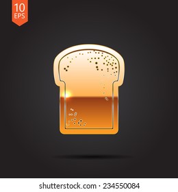 Vector gold bread icon isolated on dark background. Eps10