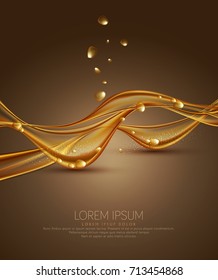 Fondo abstracto vectorial dorado con ondas y burbujas
