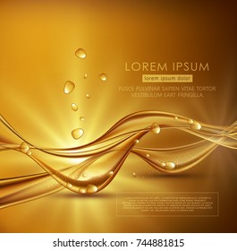 Vector Gold Brown Abstract Background With Waves And Bubbles