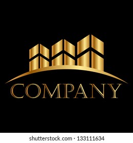 Vector gold buildings icon white space for your text