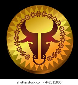 Vector gold bull head on circle gold medal