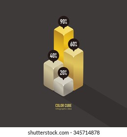 vector gold business bar chart / illustration style / modern business infographic template, diagram / quality noble metal / gold bullion