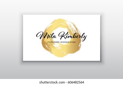 Vector gold business card templates with brush stroke background.Vector design concept. For stylist, makeup artist, photographer. Stylish elegant business cards template. Vector.