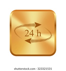 Vector gold button with Gold 24 hours - vector icon, flat design