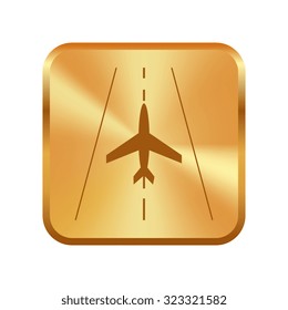 Vector gold button with Airplane Icon