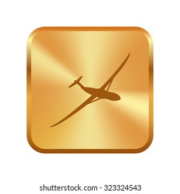 Vector gold button with Airplane Icon