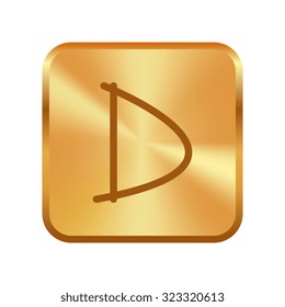 Vector gold button with  alphabet, letter D