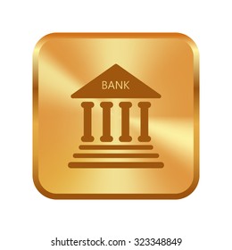 Vector gold button with bank icon 