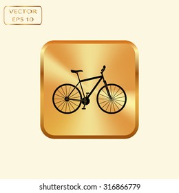 Vector gold button with Bicycle icon 