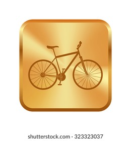 Vector gold button with Bicycle icon