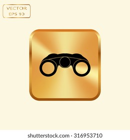 Vector gold button with Vector Binocular Icon Symbol Set 