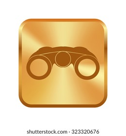 Vector gold button with Vector Binocular Icon Symbol Set 