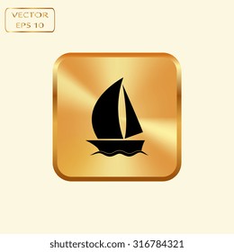 Vector gold button with Boat icon