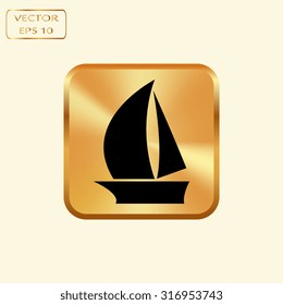 Vector gold button with Boat icon