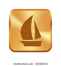 Vector gold button with Boat icon 