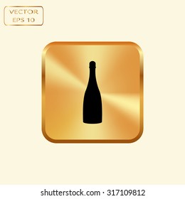 Vector gold button with Vector bottle of champagne 