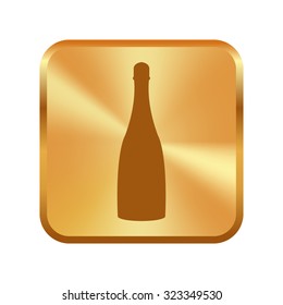 Vector gold button with Vector bottle of champagne 