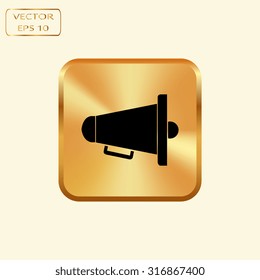 Vector gold button with bullhorn or megaphone symbol vector icon