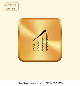 Vector gold button with Vector Business Growing Chart Presentation Icon