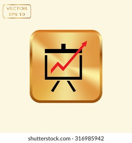 Vector gold button with Vector Business Growing Chart Presentation Icon