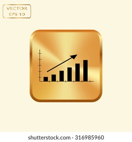 Vector gold button with Vector Business Growing Chart Presentation Icon