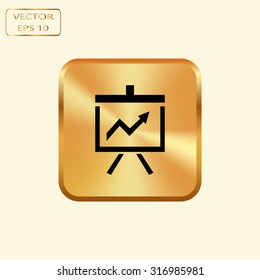 Vector gold button with Vector Business Growing Chart Presentation Icon