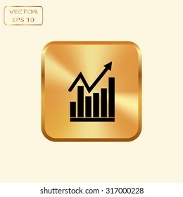 Vector gold button with Vector Business Growing Chart Presentation Icon