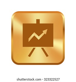 Vector gold button with Vector Business Growing Chart Presentation Icon