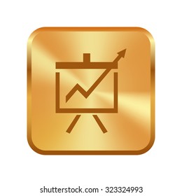 Vector gold button with Vector Business Growing Chart Presentation Icon