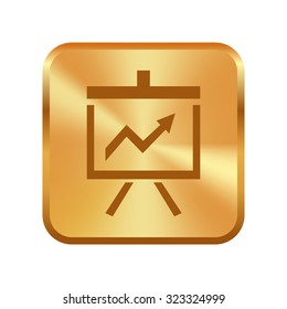 Vector gold button with Vector Business Growing Chart Presentation Icon