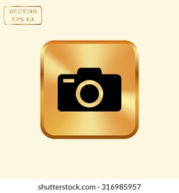 Vector gold button with Camera icons. Vector illustration